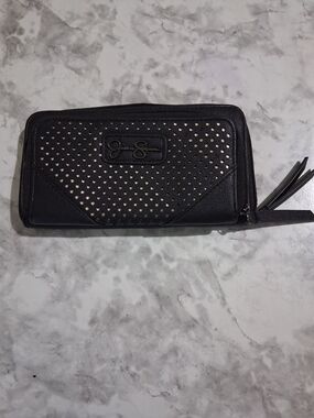 Brand New Jessica Simpson Black Perforated Zip Wallet
